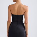 Bandeau Structured Tulip Mini Dress in Black - Image 2