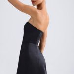 Bandeau Structured Tulip Mini Dress in Black - Image 3