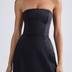 Bandeau Structured Tulip Mini Dress in Black - Image 4
