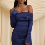 Bow-Detail Off-Shoulder Mini Dress in True Navy - Image 7