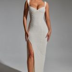 Embellished Open-Back Maxi Dress in White