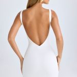 Modal V-Neck Bodycon Mini Dress in White - Image 6
