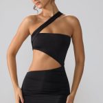 Slinky Jersey Ruched Cut Out Mini Dress in Black
