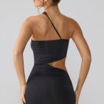 Slinky Jersey Ruched Cut Out Mini Dress in Black - Image 2
