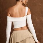 Asymmetric Off-Shoulder Draped Top in Vanilla - Image 3