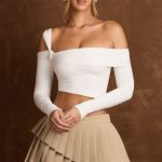 Asymmetric Off-Shoulder Draped Top in Vanilla - Image 5