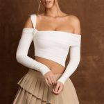 Asymmetric Off-Shoulder Draped Top in Vanilla - Image 7
