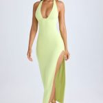 Modal High-Split Halterneck Maxi Dress in Matcha Green - Image 5