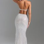 Embellished Cut-Out Halterneck Maxi Dress in White - Image 3