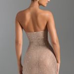 Embellished Halterneck Mini Dress in Honey - Image 3