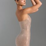 Embellished Halterneck Mini Dress in Honey - Image 4