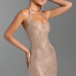 Embellished Halterneck Mini Dress in Honey - Image 7