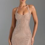 Embellished Halterneck Mini Dress in Honey - Image 8
