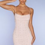 Embellished Cowl Neck Mini Dress in Blush - Image 7
