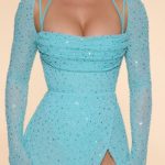 Embellished Cowl Neck Maxi Dress in Aqua - Image 4