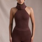 Ribbed-Knit Turtleneck Backless Top in Espresso - Image 5