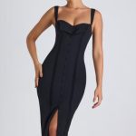 Button-Detail Midaxi Dress in Black - Image 5