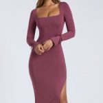 Modal Square-Neck Midaxi Dress in Plum