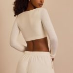 Brushed Jersey Wrap Crop Top in Ecru - Image 2
