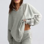 Terry Towelling V-Neck Hoodie in Sage Grey