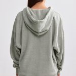 Terry Towelling V-Neck Hoodie in Sage Grey - Image 2
