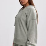 Terry Towelling V-Neck Hoodie in Sage Grey - Image 3