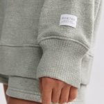 Terry Towelling V-Neck Hoodie in Sage Grey - Image 4