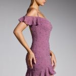 Embellished Cold Shoulder Mini Dress in Grape - Image 3
