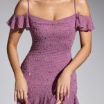 Embellished Cold Shoulder Mini Dress in Grape - Image 6