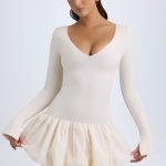 Modal Drop-Waist Bubble Hem Mini Dress in Ivory