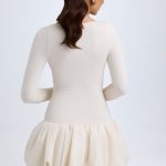 Modal Drop-Waist Bubble Hem Mini Dress in Ivory - Image 2