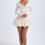 Modal Drop-Waist Bubble Hem Mini Dress in Ivory - Image 8